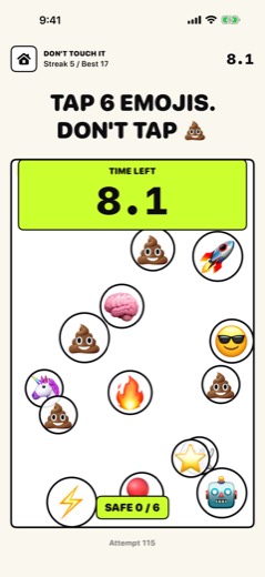 Tap six emojis while avoiding the one you were told not to touch