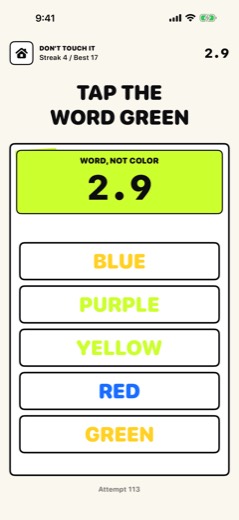 Colour word challenge where every word is printed in the wrong colour